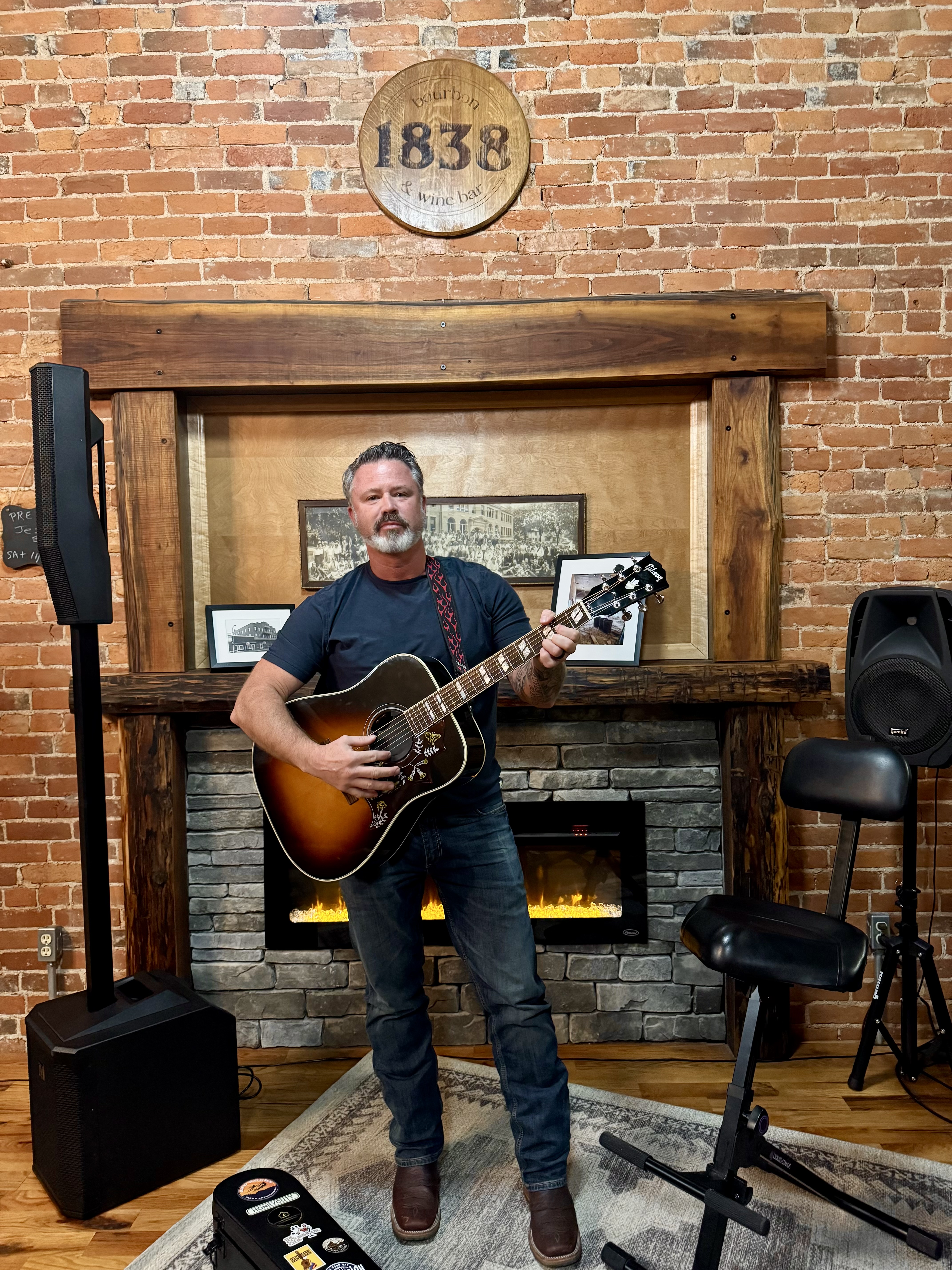 American flag firepit at night